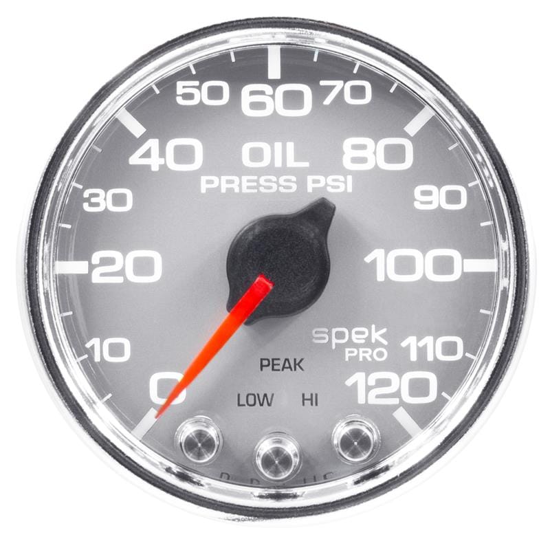 AutoMeter — GAUGE, OIL PRESS, 2 1/16", 120PSI, STEPPER MOTOR W/PEAK & WARN, SLVR/CHRM, SPEK