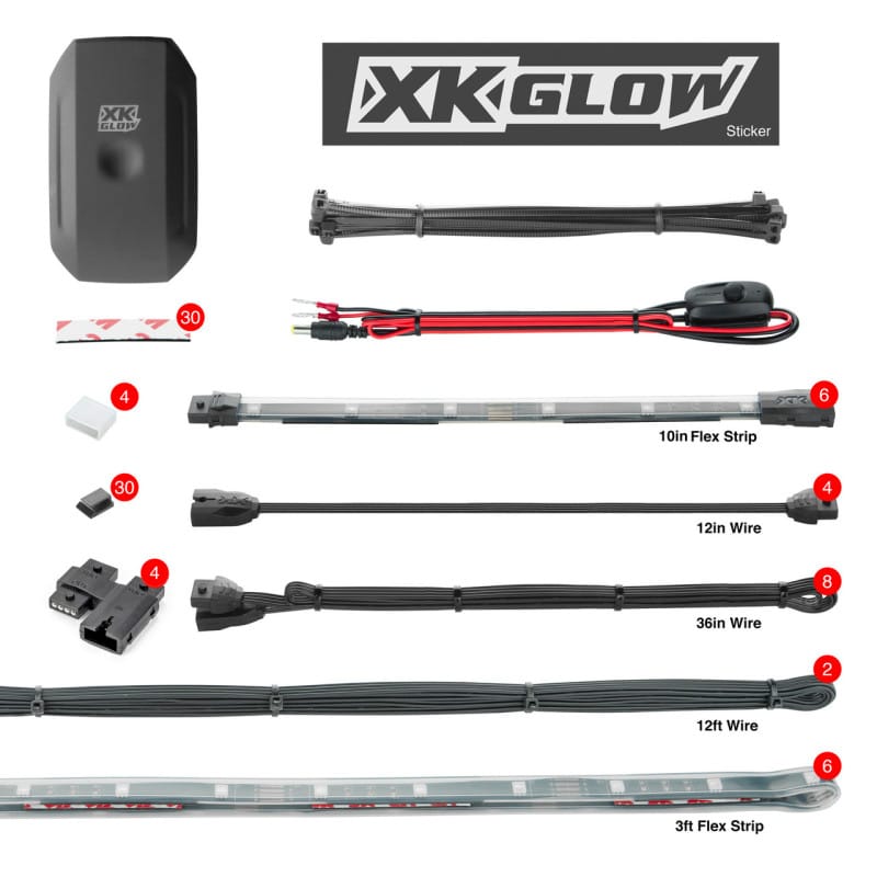 XKGLOW — XK Glow XKchrome Boat Strip Advanced Kit w/ Dual-Mode Dash Mount Controller 8x36In + 8x9In