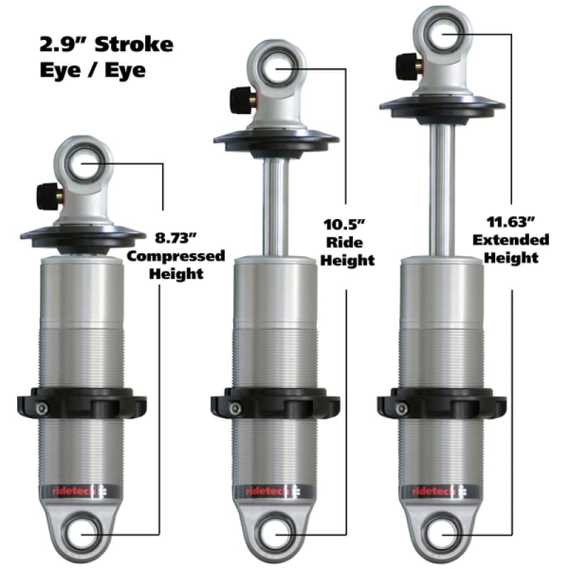 Ridetech — Ridetech HQ Series CoilOver Shock 2.9in Travel 2.5in Coil Eye/Eye Mounting 8.725inx11.625in
HQ CO 2.9" 1.7" Eye