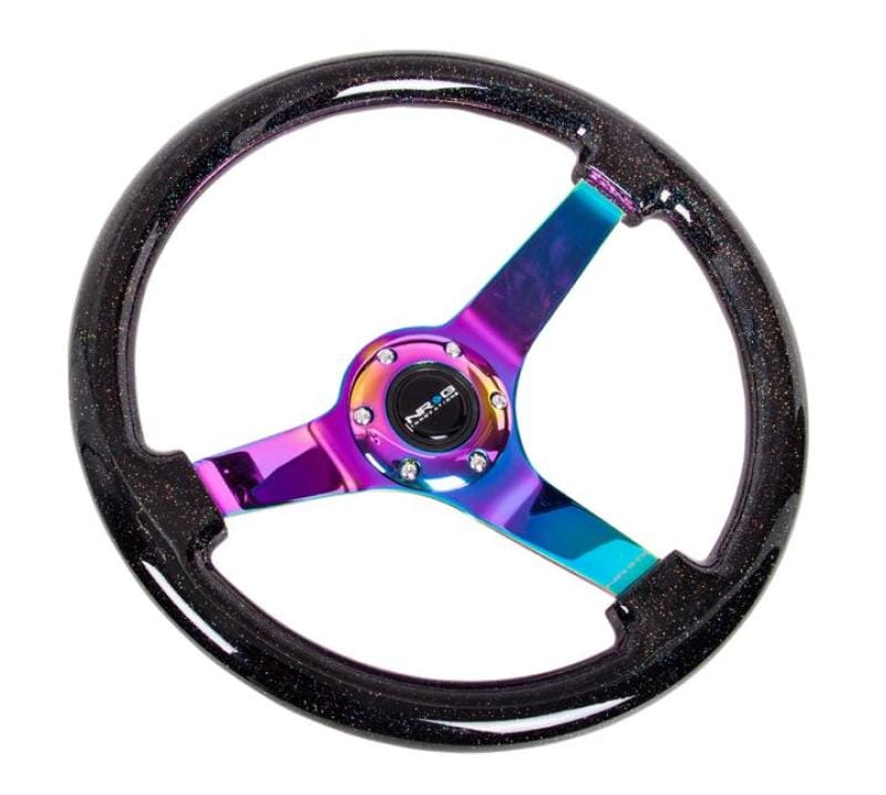 NRG — NRG Reinforced Steering Wheel (350mm / 3in Deep) Minty Fresh Wood Grain w/Black 3-Spoke Center