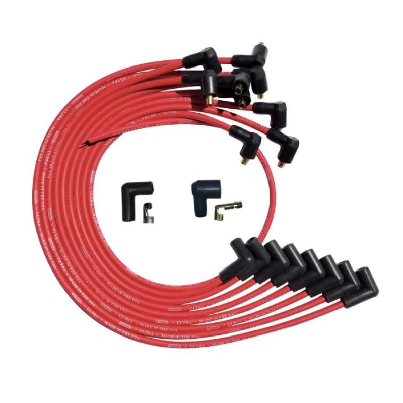 Moroso — Moroso SBC Over Valve Cover 90 Deg Plug Non-HEI Ultra Spark Plug Wire Set - Red