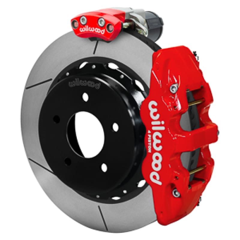 Wilwood — Wilwood 88-98 GM C1500 Aero4 Rear Electronic Parking Brake Kit 14in Rotor 3.25in Offset - Red