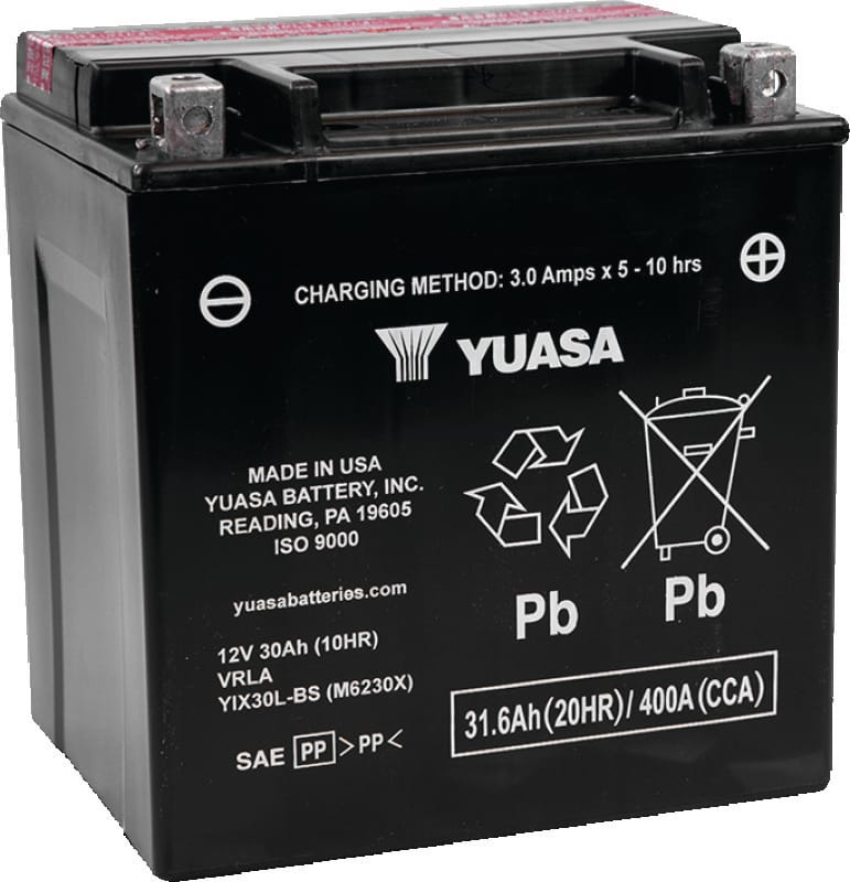 Yuasa Battery — YIX30L-BS Battery, 6-9/16" L x 5" W x 6-7/8" H