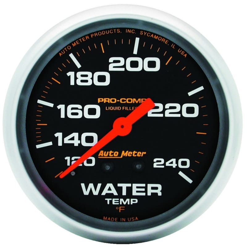 AutoMeter — Autometer Liquid Filled Mechanical 66.7mm 120-240 deg F Water Temperature Gauge Includes 6in Tubing
2-5/8" WATER TEMP, 1