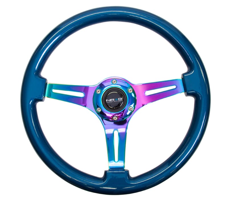 NRG — NRG Classic Wood Grain Steering Wheel (350mm) Blue Pearl/Flake Paint w/Neochrome 3-Spoke Center