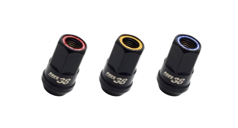 Wheel Mate — Wheel Mate Muteki HR38 Open End Lug Nuts 12x1.25 Black Chrome / Blue Ring