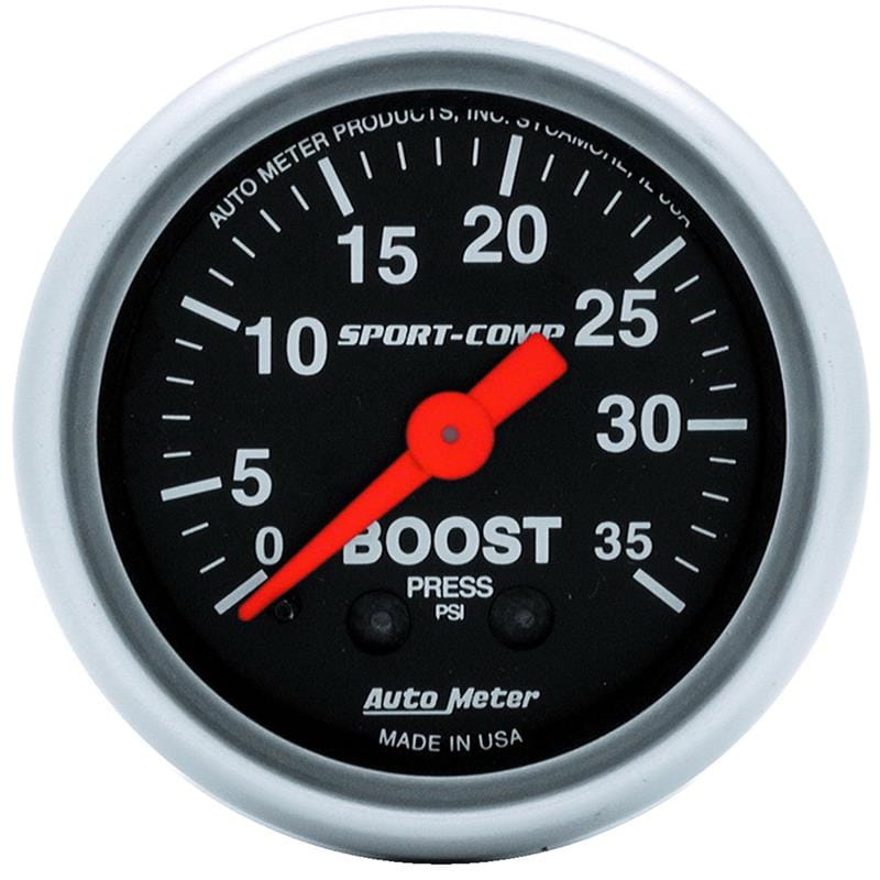 AutoMeter — GAUGE, BOOST, 2 1/16", 35PSI, MECHANICAL, SPORT-COMP