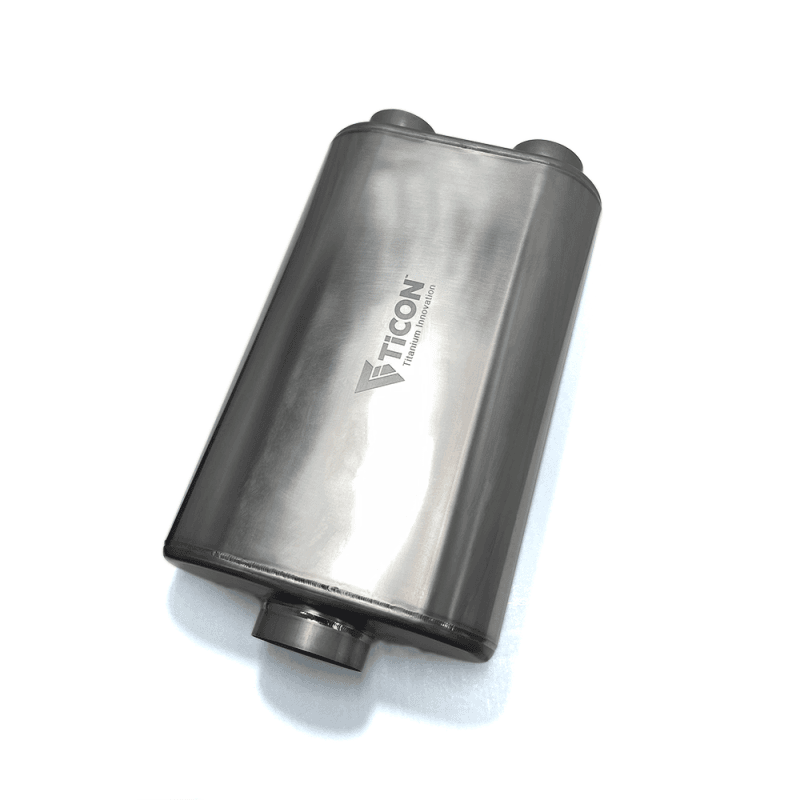 Ticon — Ticon Industries 17in OAL 3in Thin Oval Matte Finish Titanium Muffler - 3in Center In/2.5in Dual Out