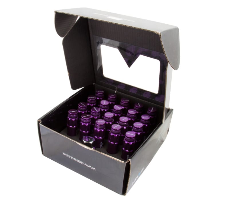 NRG — NRG 700 Series M12 X 1.5 Steel Lug Nut w/Dust Cap Cover Set 21 Pc w/Locks & Lock Socket - Purple