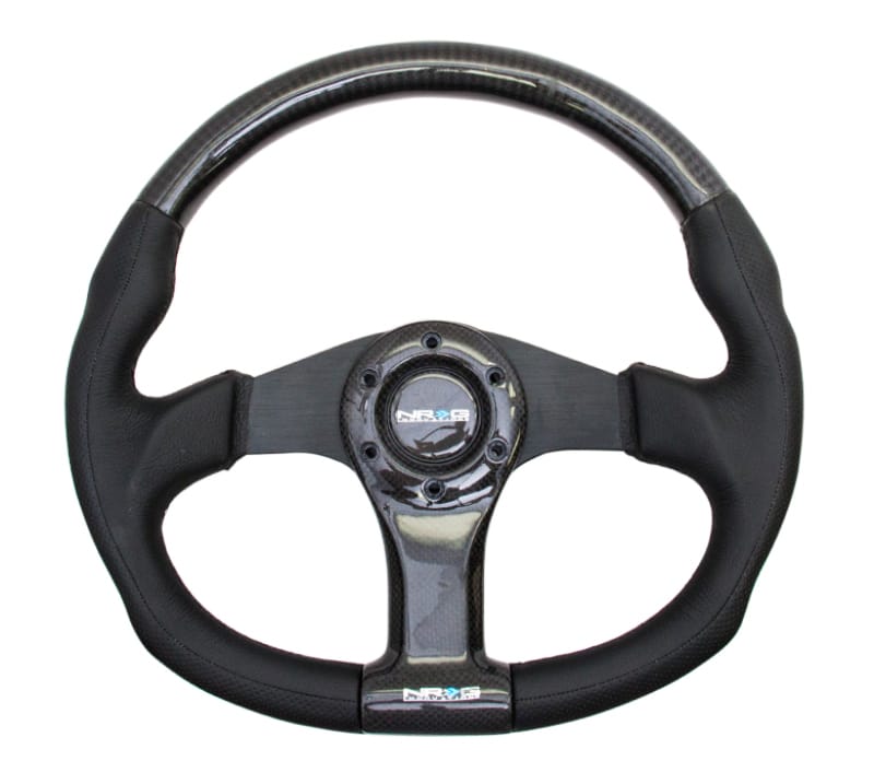 NRG — NRG Carbon Fiber Steering Wheel (350mm) Oval Shape Black w/Leather Trim