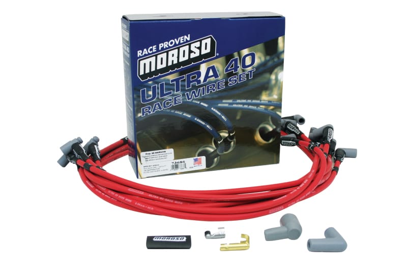 Moroso — Moroso Chevrolet Small Block Ignition Wire Set - Ultra 40 - Unsleeved - HEI - Under Header - Red