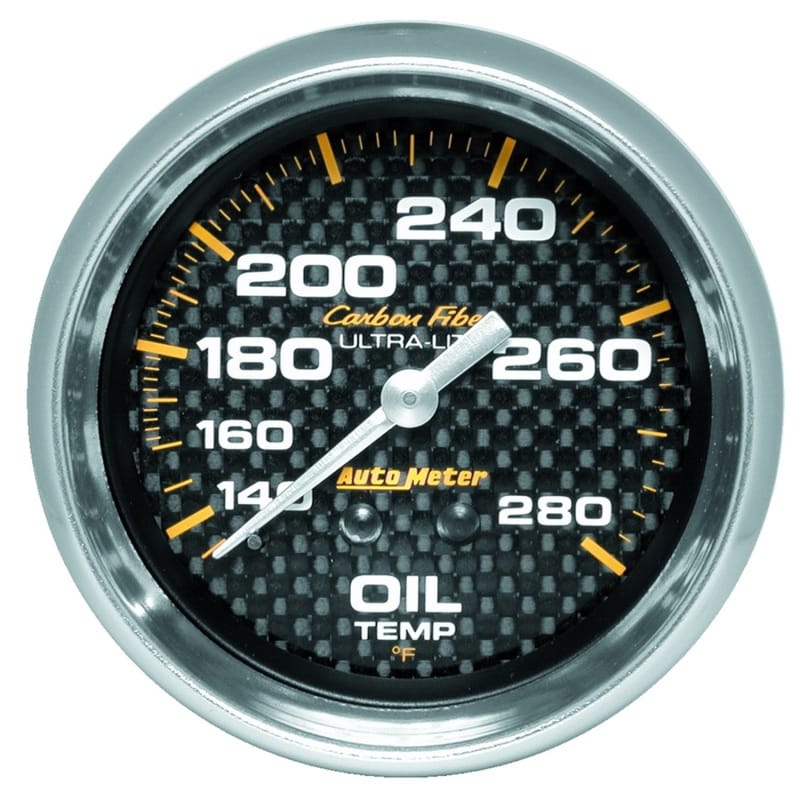 AutoMeter — Autometer Carbon Fiber 2-5/8in 140-280 Deg F Mechanical Oil Temp Gauge
GA 2.6" OILT MECH CF