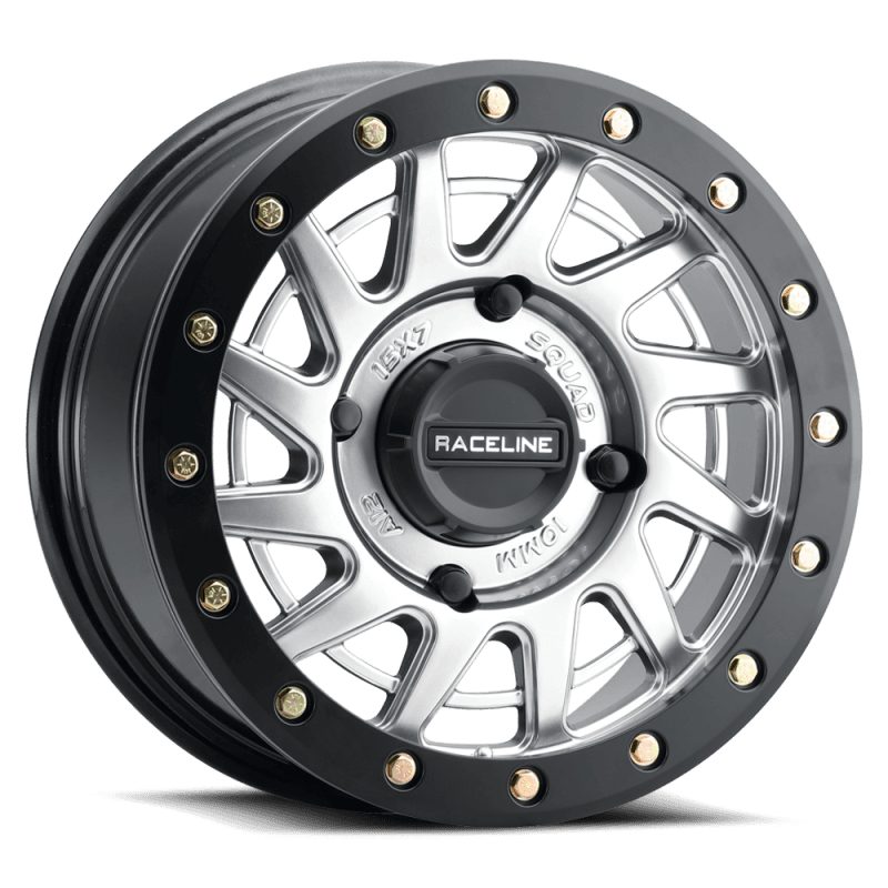 Raceline — Raceline A12SB Squad 15x7in/4x156 BP/38mm Offset/132.5mm Bore - Silver & Black Ring Beadlock Wheel