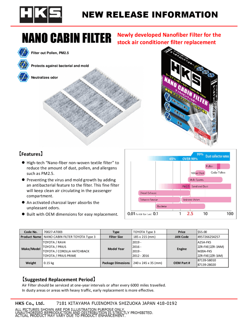 HKS — HKS Nano Cabin Filter Toyota Type3