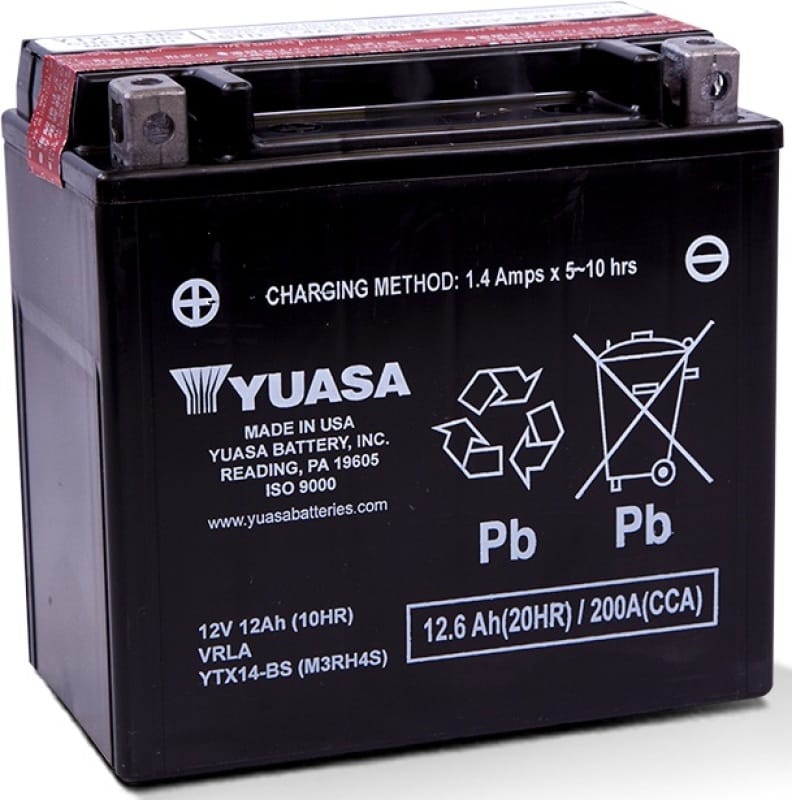 Yuasa Battery — Yuasa YTX14-BS Maintenance Free AGM 12-Volt Battery w/Bottle
