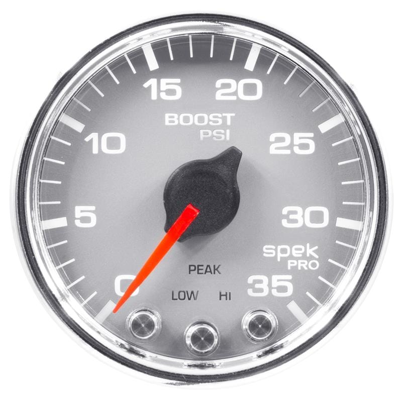 AutoMeter — Autometer Spek-Pro Gauge Boost 2 1/16in 35psi Stepper Motor W/Peak & Warn Silver/Chrome
GA 2" BST 35 SCC SPK