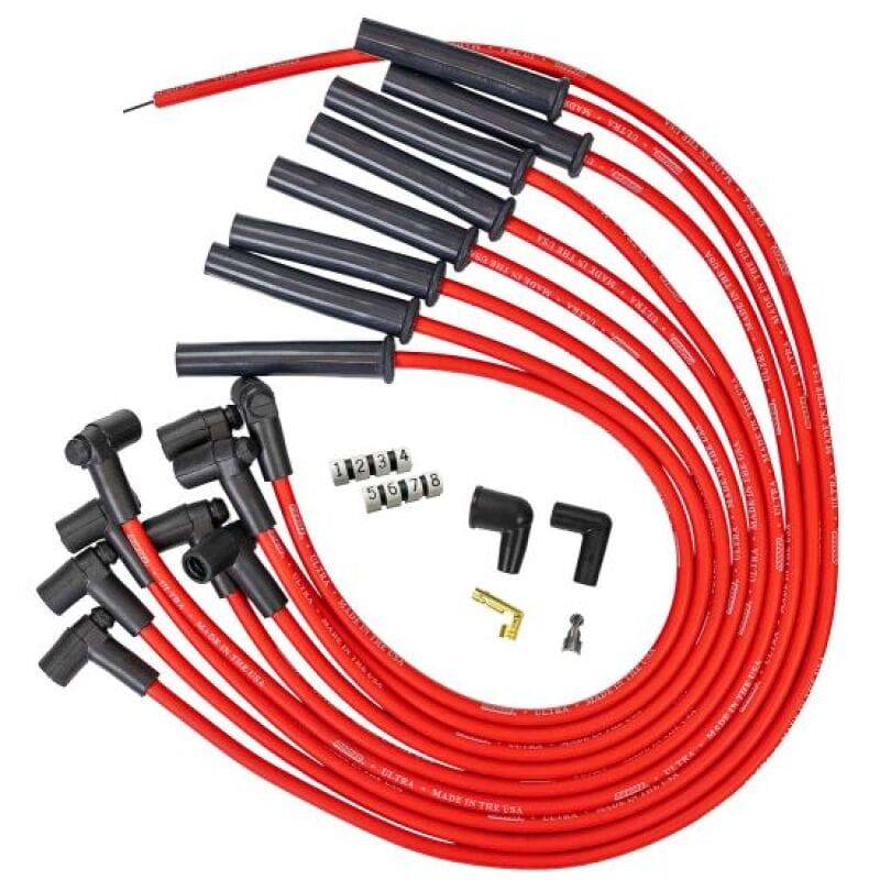Moroso — Moroso Ford 351C HEI-Style Cap Ultra 350 8mm Multi-Angle Boot Ignition Spark Plug Wire Set - Red