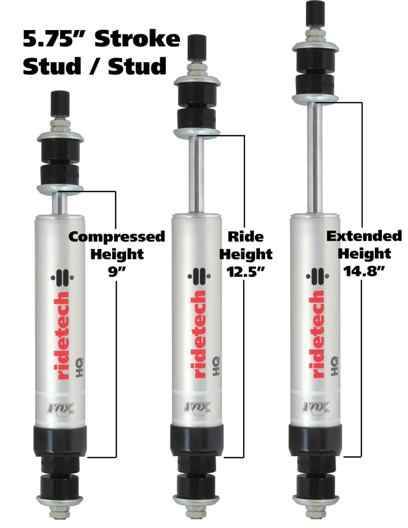 Ridetech — Ridetech HQ Series Shock Absorber Fixed Valve 5.75in Stroke Stud Plate/Stud Mounting 9.55in x 15.3in
HQ Shock 5.75" Stud/