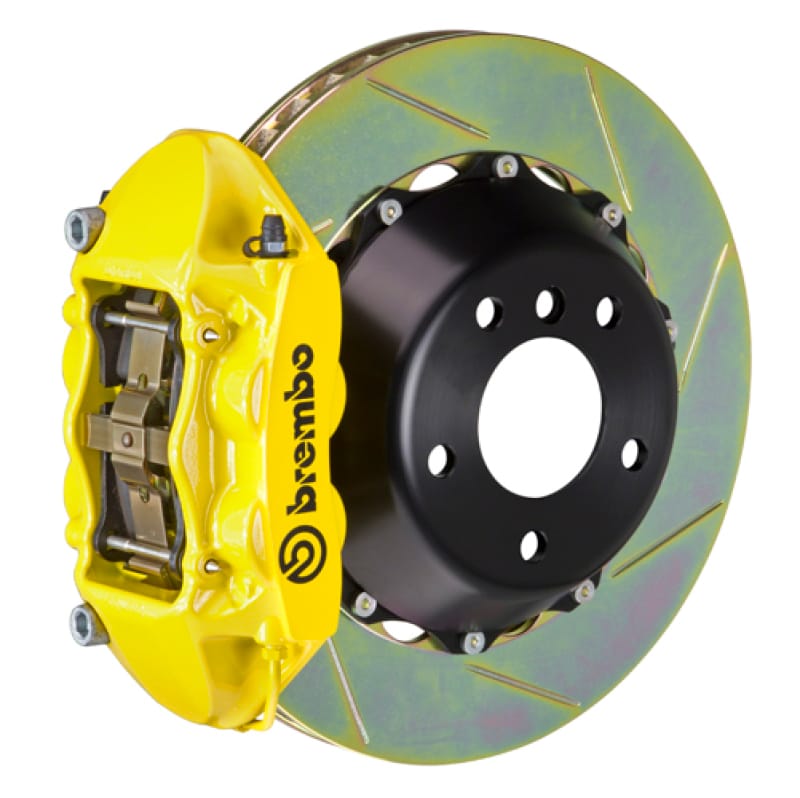 Brembo — Brembo 15-23 Mustang GT/V6/EcoBoost Rear GT BBK 4 Piston Cast 380x28 2pc Rotor Slotted Type1-Yellow