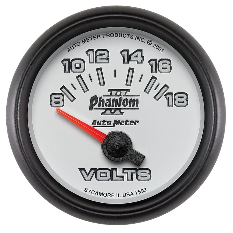 AutoMeter — Autometer Phantom II 52.4mm Short Sweep Electronic 8-18 Volts Voltmeter Gauge
2-1/16" VOLTMETER, 8