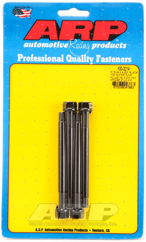 ARP — ARP 5/16-24 X 4.250 Black Hex Water Pump Pulley w/ 3.000in Fan Spacer Stud Kit