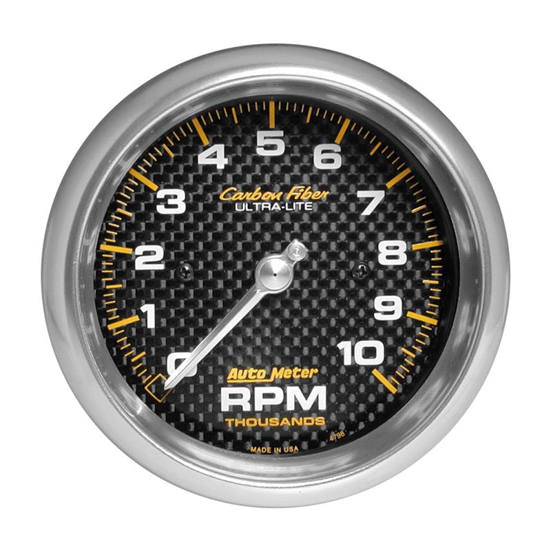 AutoMeter — GAUGE, TACHOMETER, 3 3/8", 10K RPM, IN-DASH, CARBON FIBER
