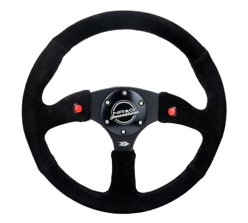 NRG — NRG Reinforced Steering Wheel (350mm/ 2.5in. Deep) Sport Suede Racing/ 4mm Matte Black Spoke