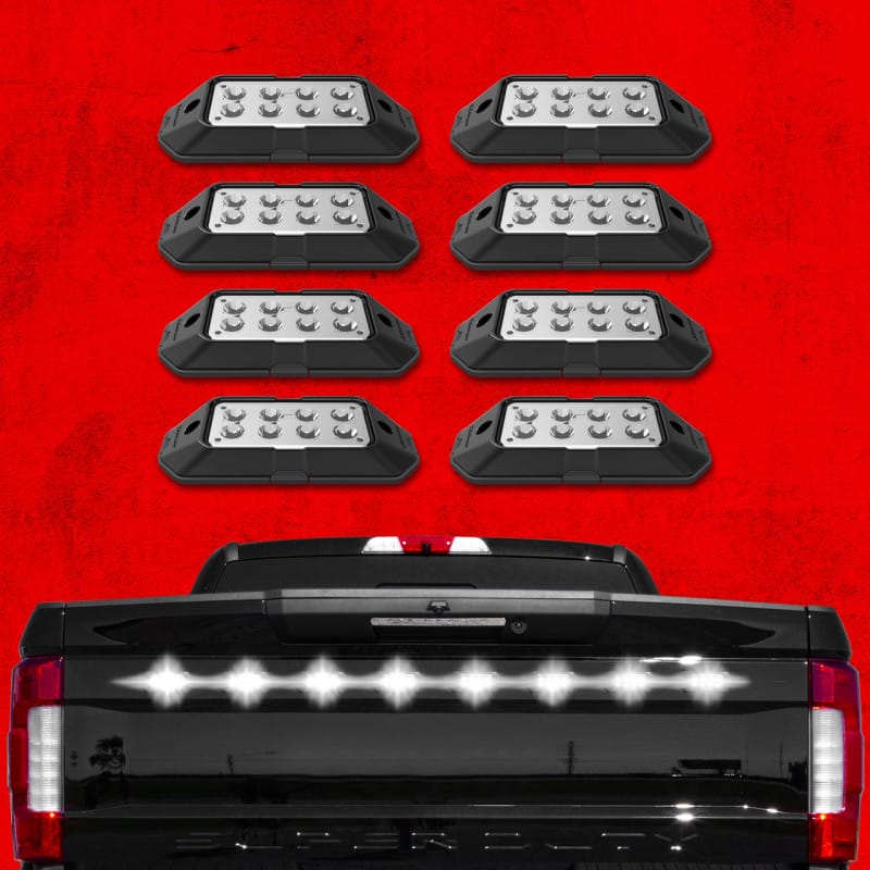 XKGLOW — XK Glow Strobe Pod Lights w/ Traffic Modes Ultra Bright LEDs Multiple Modes + Solid On - White 8pc