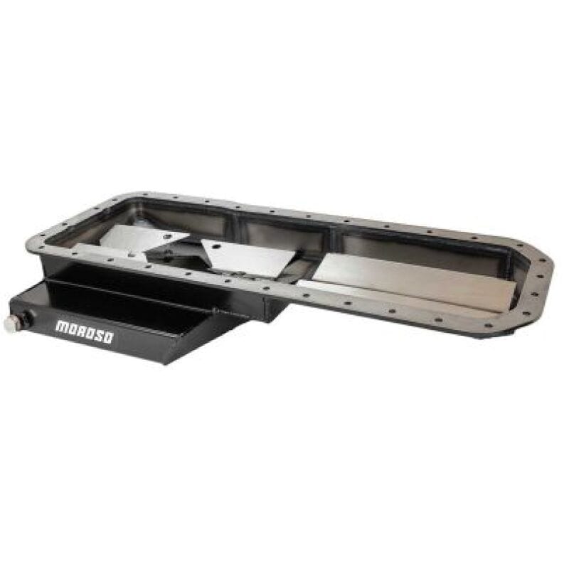 Moroso — Moroso Datsun/Nissan L24/L26/L28 Road Race Baffled Wet Sump 5.6 Qt 6.25in Deep Steel Oil Pan (Black)