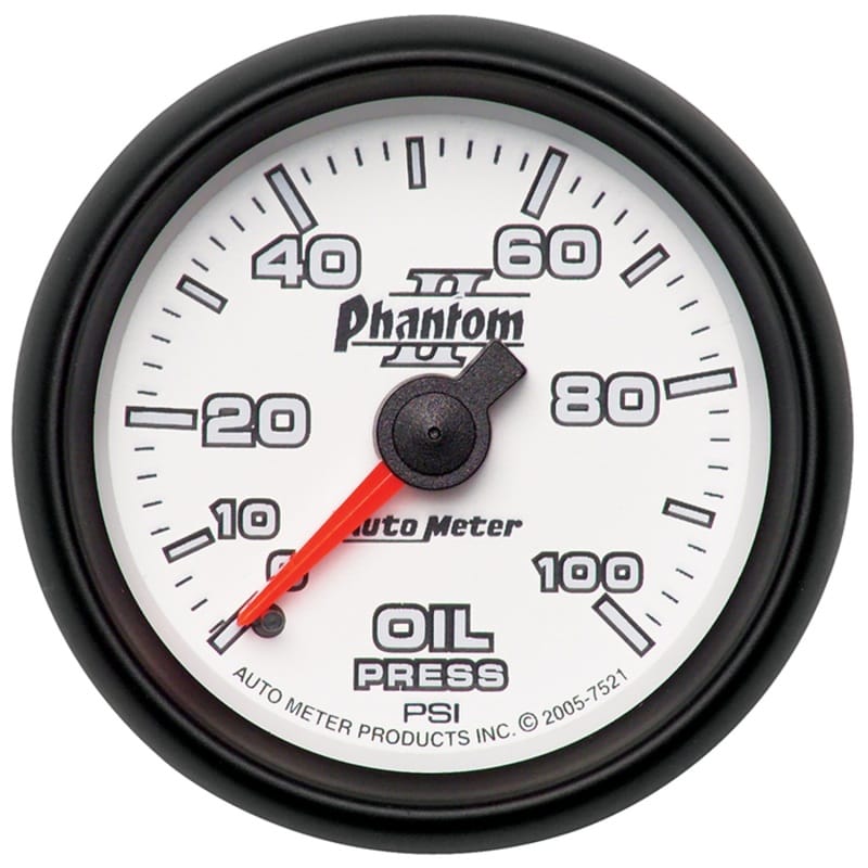 AutoMeter — Autometer Phantom II 52.4mm Mechanical 0-100psi Oil Pressure Gauge
2-1/16" OIL PRESS, 0