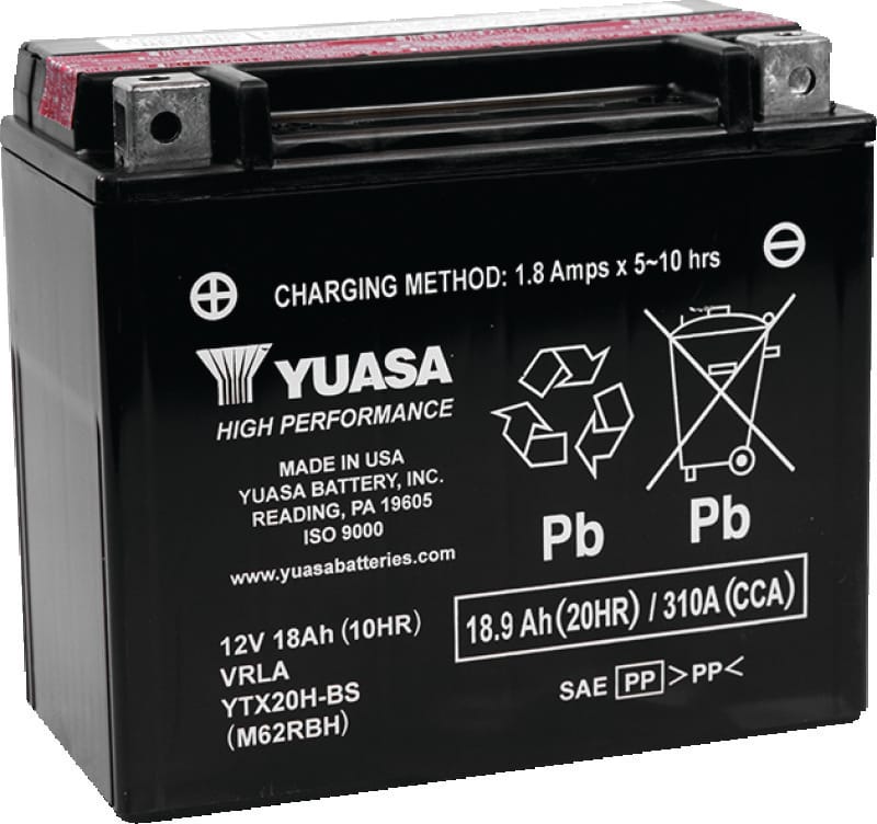 Yuasa Battery — YTX20H-BS Battery, 6-7/8" L x 3-7/16" W x 6-1/8" H