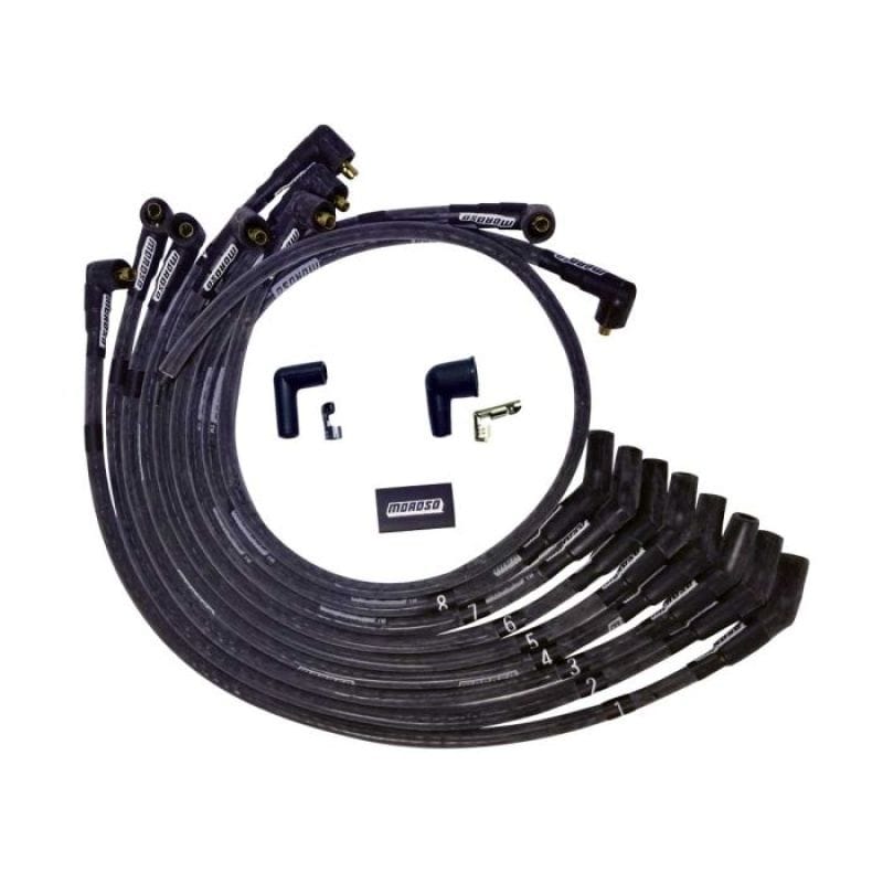 Moroso — Moroso SB Ford Sleeved 135 Plug End Non-HEI Dist Ultra Spark Plug Wire Set - Black