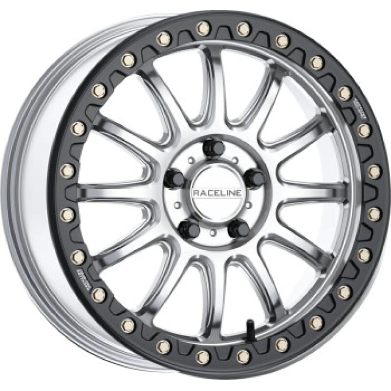 Raceline — Raceline A14SB Alpha 15x7in/4x137 BP/10mm Offset/110.18mm Bore - Silver & Blk Ring Beadlock Wheel
