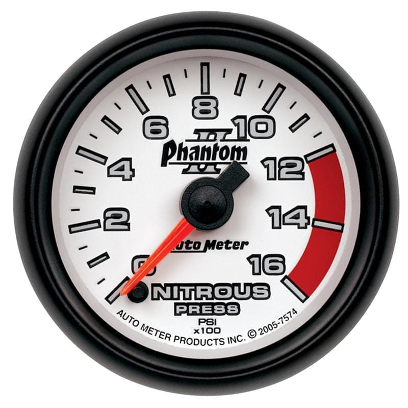 AutoMeter — Autometer Phantom II Nitrous Pressure 2 5/8in 1600 psi Stepper Motor Gauge with Peak and Warning
2-5/8" NITROUS, 0-16
