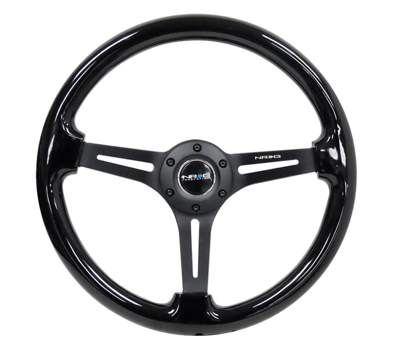 NRG — NRG Reinforced Steering Wheel (350mm / 3in. Deep) Blk Wood w/Blk Matte Spoke/Black Center Mark