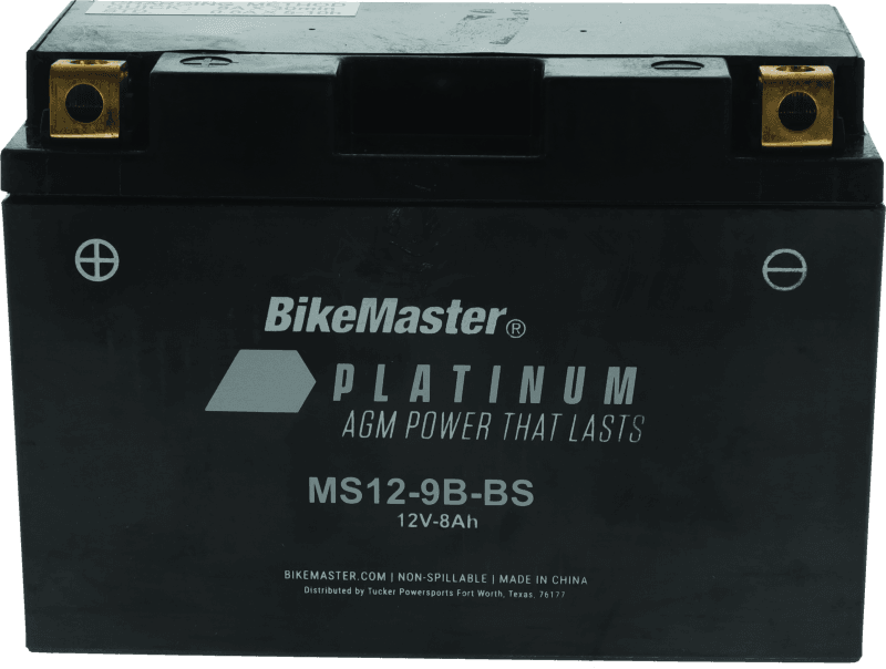 BikeMaster — MS12-9B-BS Battery, 12V Battery, 150mm L x 69mm W x 105mm H, 100 CCA