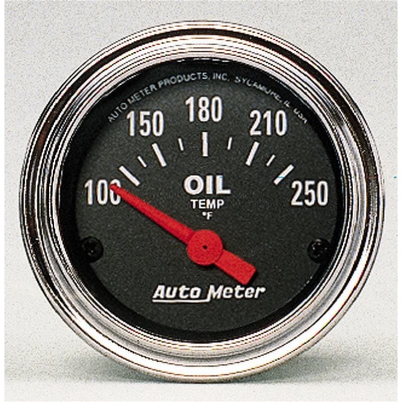 AutoMeter — Autometer Traditional Chrome 52mm 100-250 Degree F Short Sweep Electrical Oil Temperature Gauge
2" OIL TEMP, 100-250