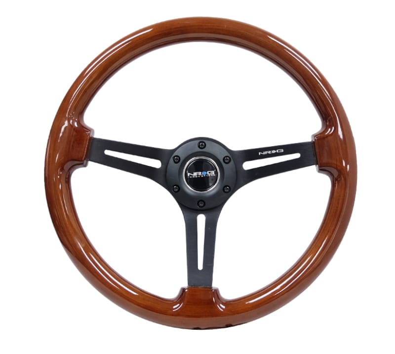 NRG — NRG Reinforced Steering Wheel (350mm / 3in. Deep) Brown Wood w/Blk Matte Spoke/Black Center Mark