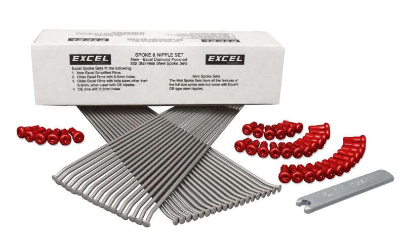 Excel — Excel Rear Spoke/Red Nipple Set (w/ Wrench) - 8 Gauge / 36 Qty - Red