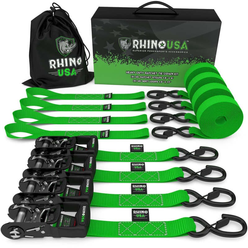 Rhino USA — Rhino USA Heavy Duty Ratchet Tie-Down 4-Pack (Green) 1.6In X 8Ft
Tie Down