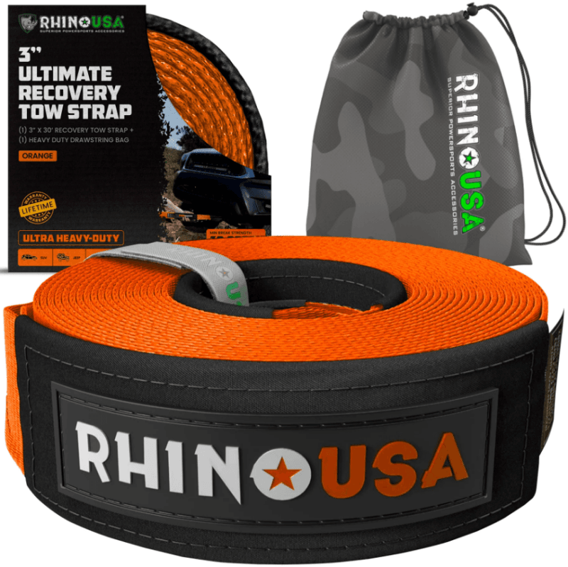 Rhino USA — Rhino USA Recovery Tow Strap 3In x 30Ft (Orange)