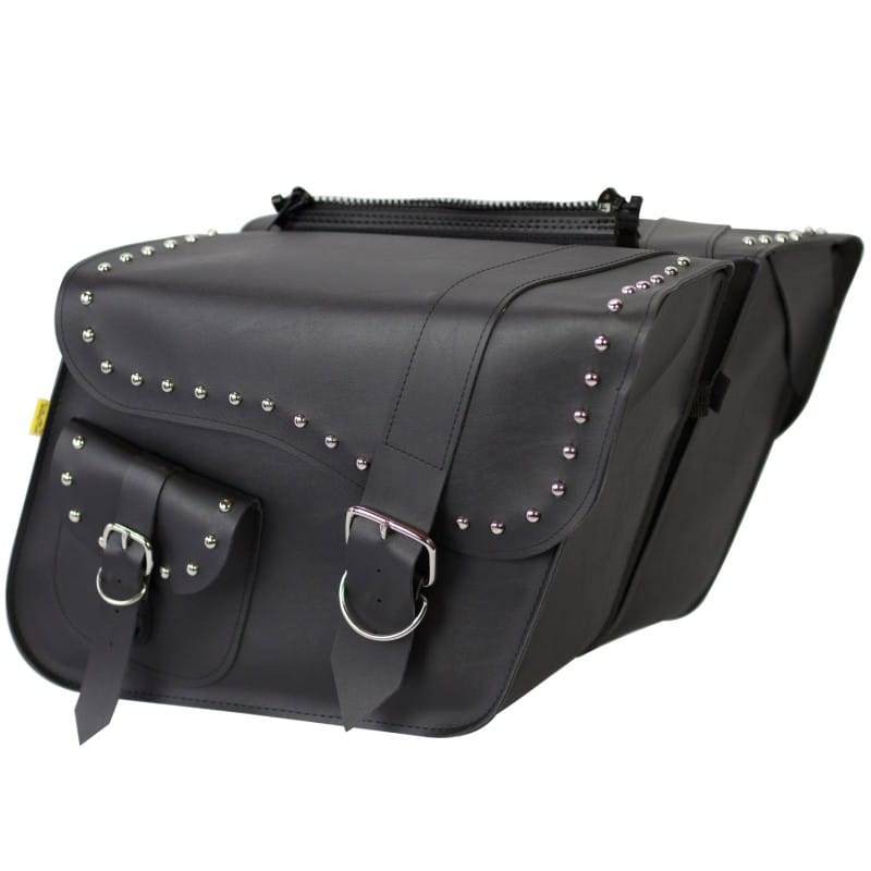 Willie & Max — Willie & Max Universal Ranger Studded Large Slant Saddlebags (16 in L x 11 in H x 6.5 in W) - Black