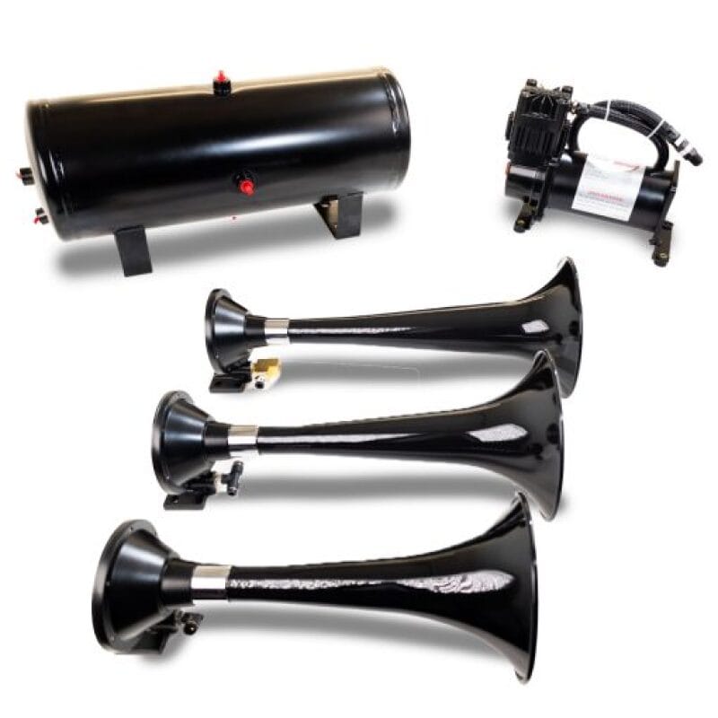 Kleinn Air Horns — Kleinn Triple Black Horn Kit w/150 PSI Waterproof 3.0 gal Air Tank
Triple TrainHorn Kit