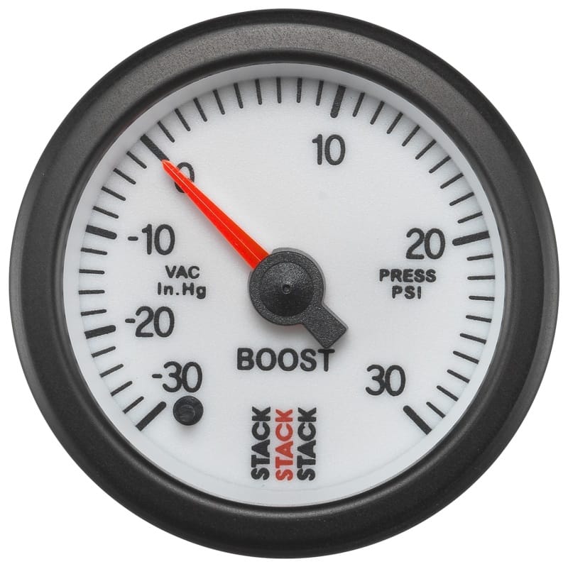 AutoMeter — Autometer Stack 52mm -30INHG to +30 PSI (Incl T-Fitting) Pro Stepper Motor Boost Press Gauge - White
Ga Bst Stpr W 30psi