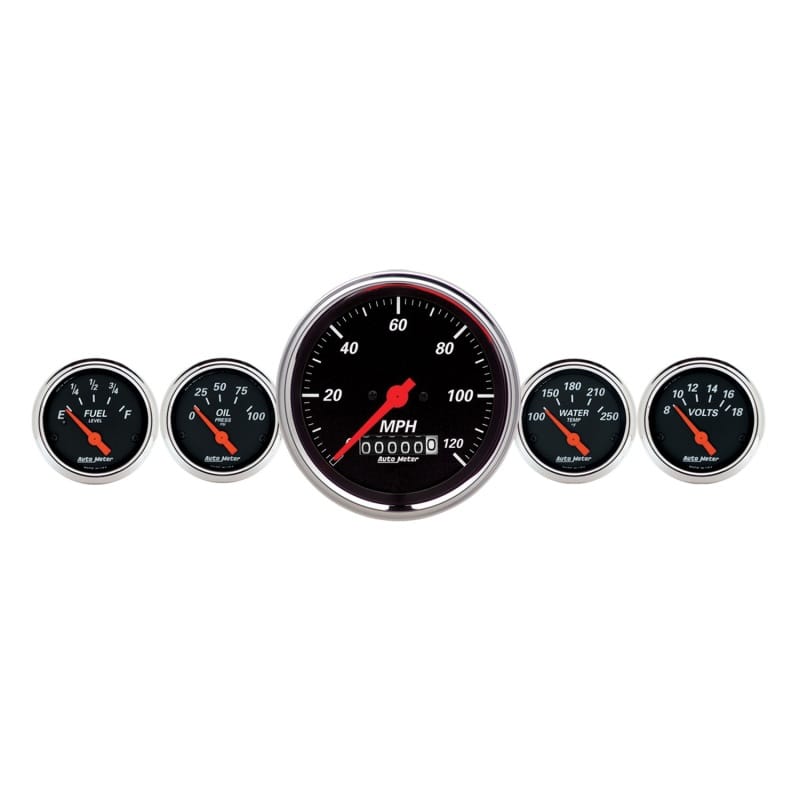 AutoMeter — AutoMeter Gauge Kit 5 Pc. 3-3/8in. & 2-1/16in. Elec. Speedometer Designer Black
GA KT 5PC E SPD DB