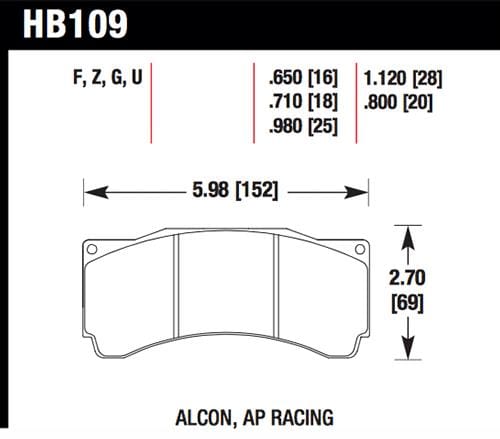 Hawk Performance — Hawk Alcon TA-6 / AP Racing CP5060-2/3/4/5ST / AP Racing CP5555 / Rotora FC6 DTC-70 Race Brake Pads
Disc Brake Pad