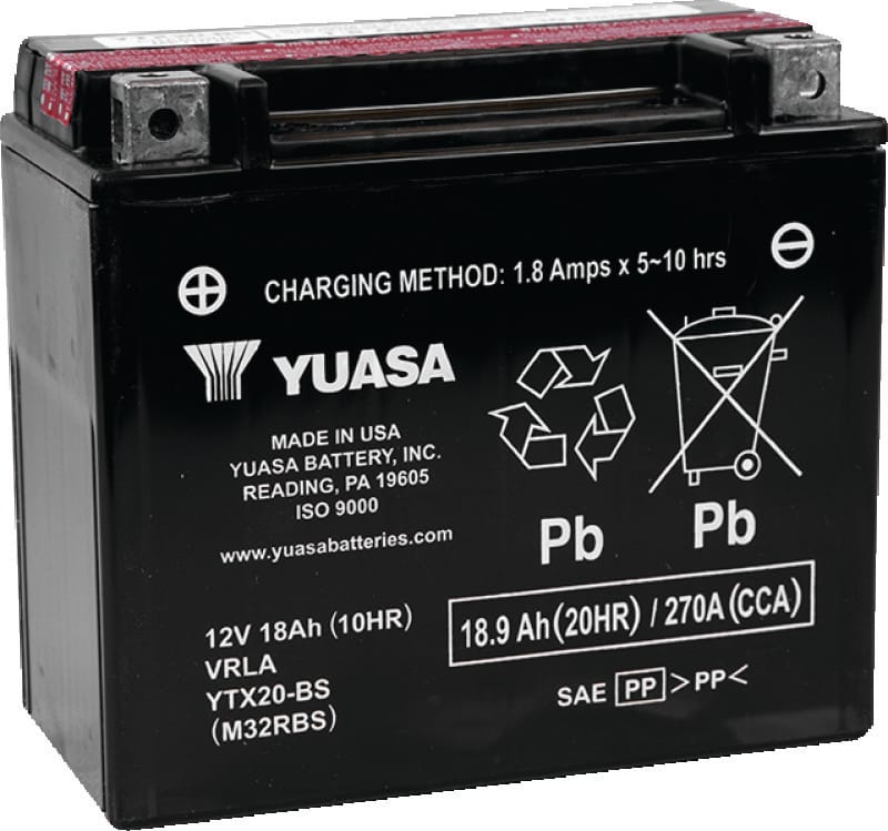 Yuasa Battery — YTX20-BS Battery, 6-7/8" L x 3-7/16" W x 6-1/8" H