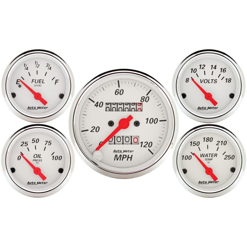 AutoMeter — Autometer 5 piece Kit (Mech Speed/Elec Oil Press/Water Temp/Volt/Fuel Level)
GA SET 5PC M SPD AW
