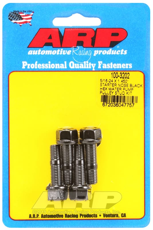 ARP — ARP 5/16-24 X 1.450 Starter Nose Black Hex Water Pump Pulley Stud Kit