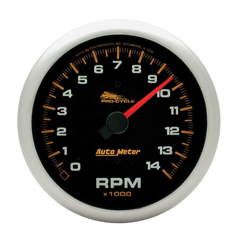 AutoMeter — GAUGE, TACH, 3 3/4" , 14K RPM, 2 & 4 CYLINDER, BLACK, PRO-CYCLE